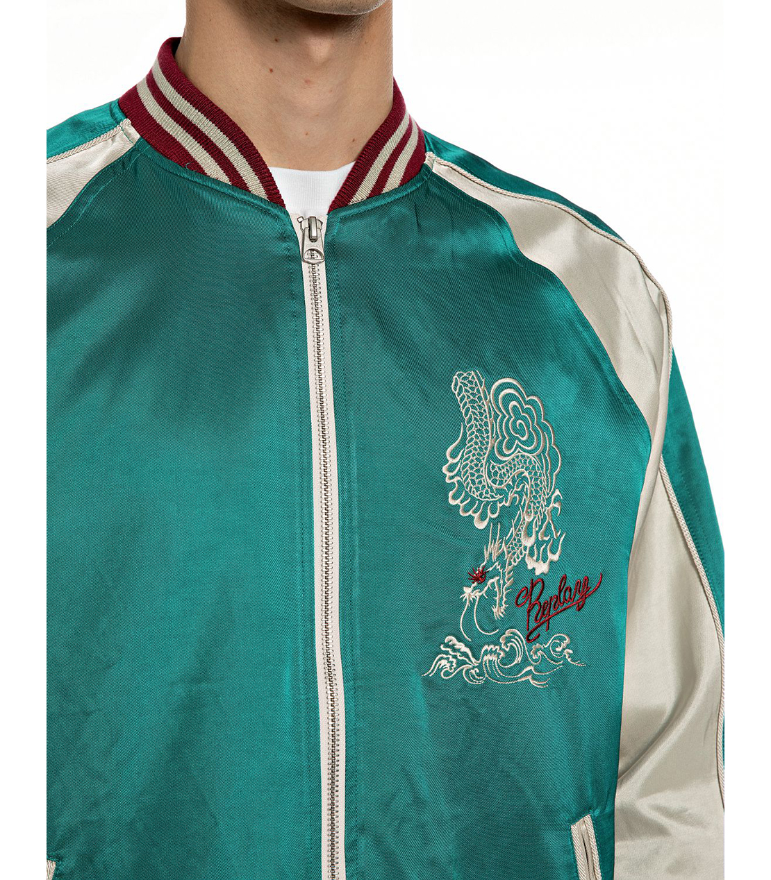 サテンボンバージャケット 詳細画像 エメラルドグリーン 3